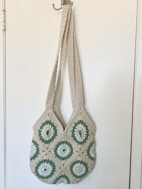 Boho Floral Print Crochet Shoulder Bag